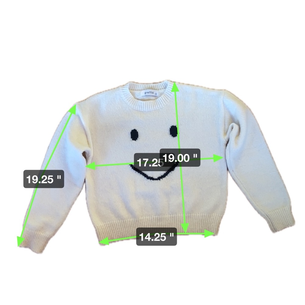 GRAFFITI unisex smiley face sweater, cream & black, size S - Picture 5 of 6